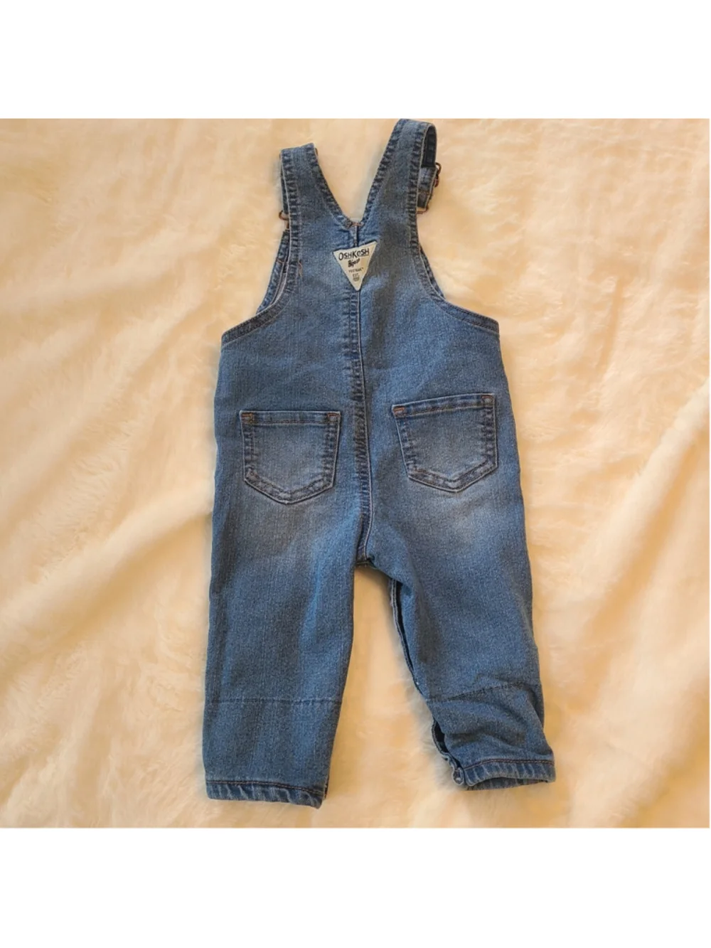 OshKosh B'gosh Denim Bib Overall Girls 9M Blue With Floral Leg Cuffs Trim Jean